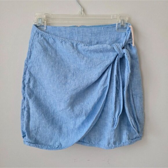 ARITZIA | Wilfred Parthenon Wrap Skirt Linen Blue Sz 6 - Picture 3 of 8